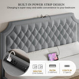 YITAHOME King Size Bed Frame with Adjustable Headboard, 4 Storage Drawers and Charging Station, Linen Upholstered Bed Frame with Button Tufted, No Box Spring Needed, Fast Assembly, Noise-Free, Grey YITAHOME