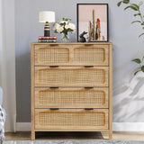 LEVNARY 4 Drawer Dresser for Bedroom, Rattan Dresser Drawers Storage Cane Cabinet, Wooden Chest of Drawers for Bedroom, Entryway, Living Room (1, Natural) LEVNARY
