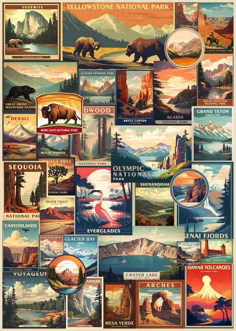 Vintage National Parks Puzzle for Adults 1000 Pieces, Travel Poster Landscape Puzzle Including Yellowstone Zion Acadia Yosemite, Nature Jigsaw Puzzles Scenery Mountain Scene PICKFORU