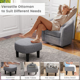 KOMFOTT Swivel Barrel Chair with Ottoman, Upholstered Armchair with Footrest, Removable Seat Cushion, Linen Fabric Club Reading Sofa Chairs, Modern Accent Chair for Living Room, Bedroom, Grey KOMFOTT
