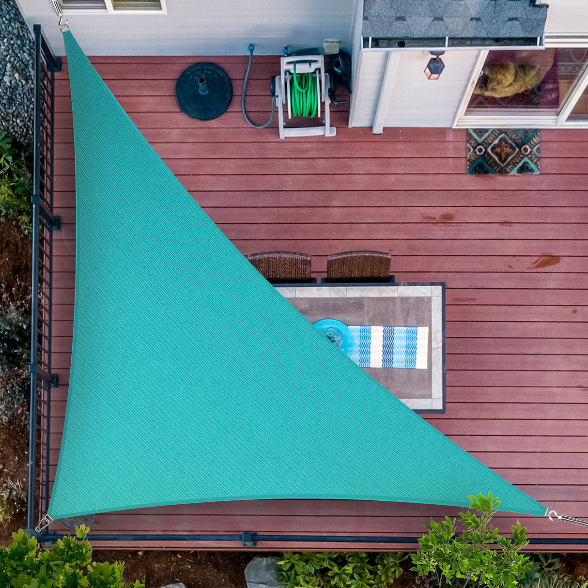 ShadeMart 10' x 10' x 14.1' Turquoise Right Triangle Sun Shade Sail UPF50 Canopy Fabric Cloth Screen, Water Air Permeable & UV Resistant, Heavy Duty, Carport Patio Outdoor - (We Customize Size) ShadeMart