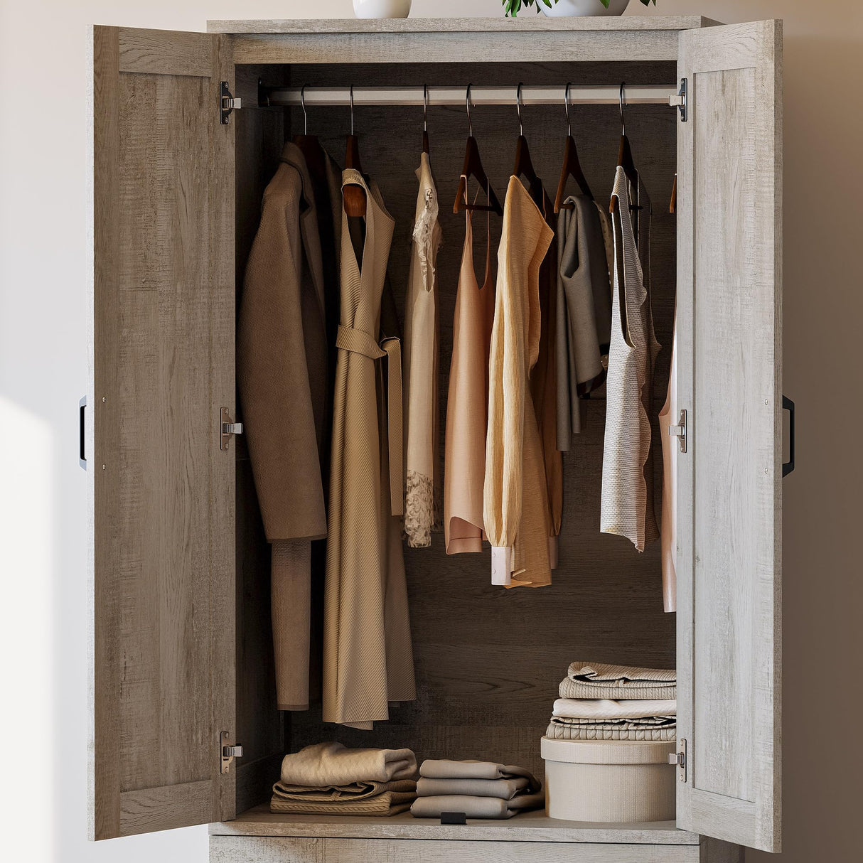 LIKIMIO Armoire Wardrobe Closet with 2 Doors and 2 Drawers 70" H x 28" W Wooden Bedroom Freestanding Wardrobe Combination for Hanging Clothes, Rustic Maple LIKIMIO