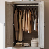 LIKIMIO Armoire Wardrobe Closet with 2 Doors and 2 Drawers 70" H x 28" W Wooden Bedroom Freestanding Wardrobe Combination for Hanging Clothes, Rustic Maple LIKIMIO