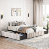 Yaheetech Upholstered Queen Bed Frame with 4 Storage Drawers and Modern Design Yaheetech