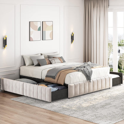 Yaheetech Upholstered Queen Bed Frame with 4 Storage Drawers and Modern Design - WoodArtSupply