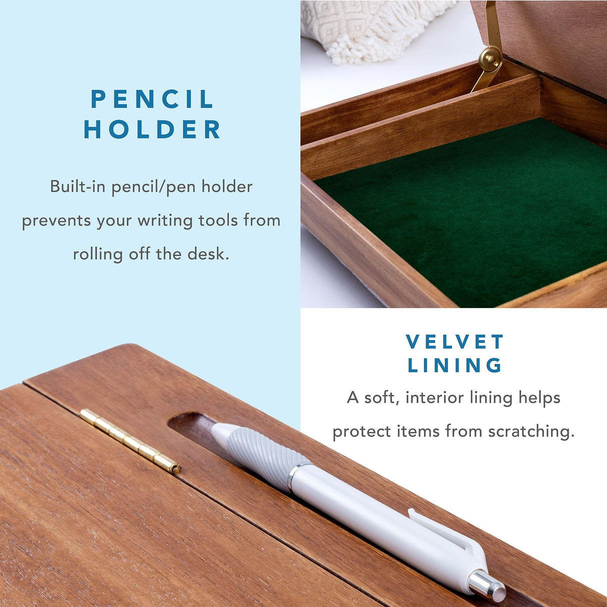 LAPGEAR Schoolhouse Lap Desk with Storage Compartments - Acacia Wood - Natural - Style No. 45076 LapGear