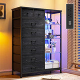 EnHomee 54" H Dresser for Bedroom with LED Lights & Power Outlets Dresser with 8 Drawers Fabric Dressers & Chests of Drawers for Bedroom, Sturdy Metal Frame, Acrylic Plates (Charcoal Black) EnHomee