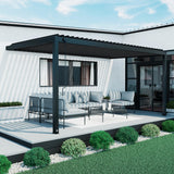 Backyard Discovery Evanston 18'x10' Galvanized Steel Wall-Mounted Louvered Pergola Kit with Adjustable Roof, Shade, Rain Protection, High-Wind Rating, PowerPort, Gutter System for Outdoor Patio, Deck Backyard Discovery