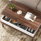 Shintenchi Coffee Table, Lift Top Coffee Table with Hidden Compartment, Rising Tabletop Dining Table, Lift Top Coffee Center Table for for Living Room, Office, Home (Walnut) Shintenchi