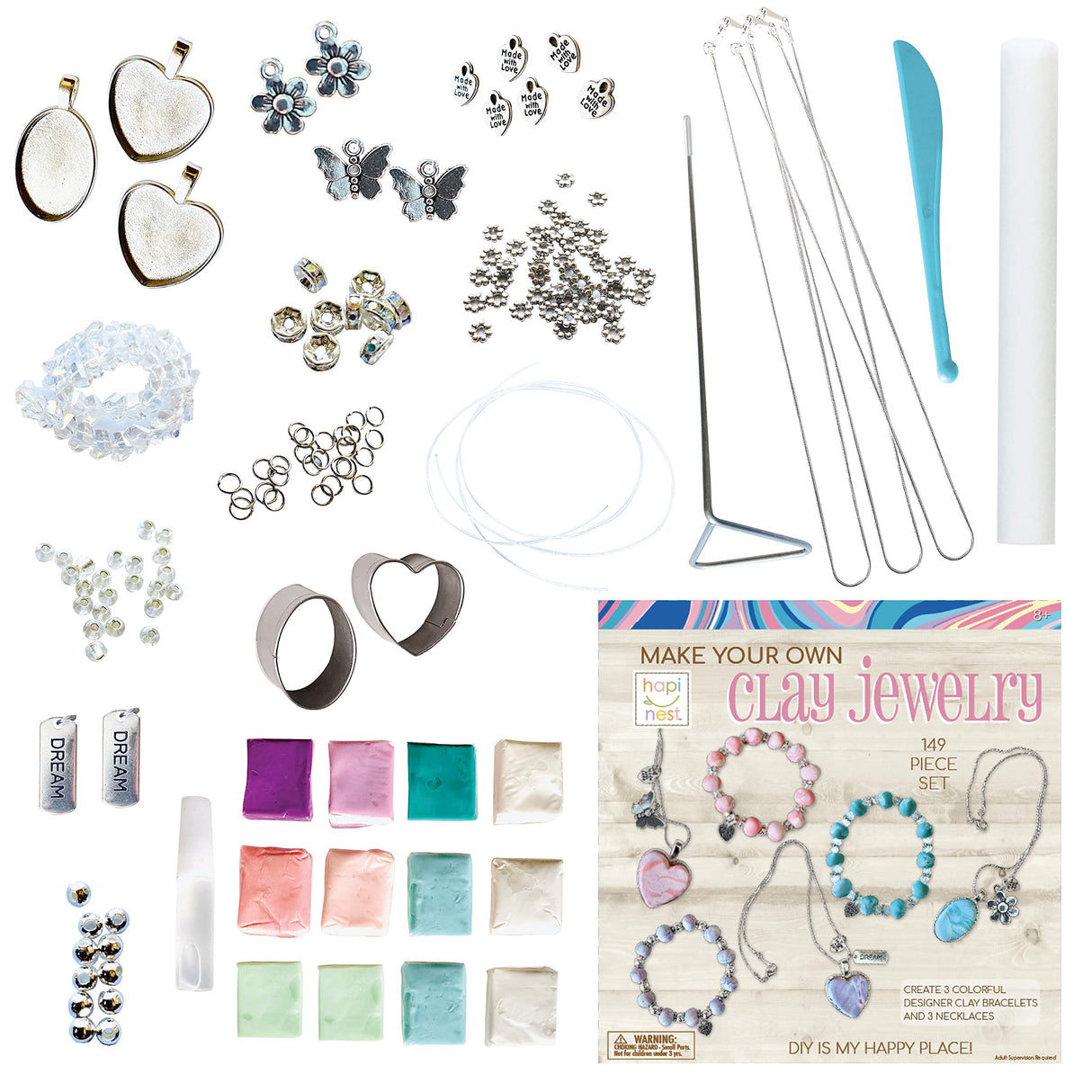Hapinest Make Your Own Clay Jewelry Making Kit for Girls,Create 3 Bracelets & 3 Necklaces Hapinest