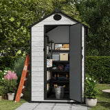 EHHLY 4.4x6 FT Resin Outdoor Storage Shed Large, 230 Cuft Garden Tool Sheds & Outdoor Storage Plastic Shed with Floor, 7FT Tall Backyard Outside Lawn Mower Storage Shed with Side Window, Cemented Grey EHHLY