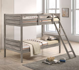 Ryder Twin Over Twin Solid Wood Bunk Bed in Weathered Taupe with Guardrail & Ladder by Coaster Home Furnishings Coaster Home Furnishings