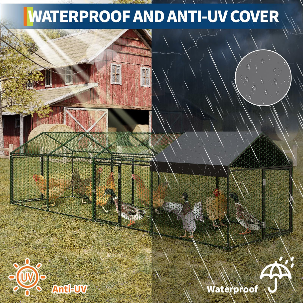 Garvee Large Metal Chicken Coop, Chicken Runs for Yard with Waterproof and Anti-UV Cover, Portable Chicken coop for Outdoor Chicken Rabbit Duck, Black, 160"×40"×40" Garvee