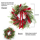 Pre-lit Christmas Wreath with Lights,Outdoor Christmas Wreaths for Front Door-22 Inch Xmas Door Wreath with Pine Needles Pine Cones and Red Berries- Farmhouse Home Christmas Decorations ArcadiaArt