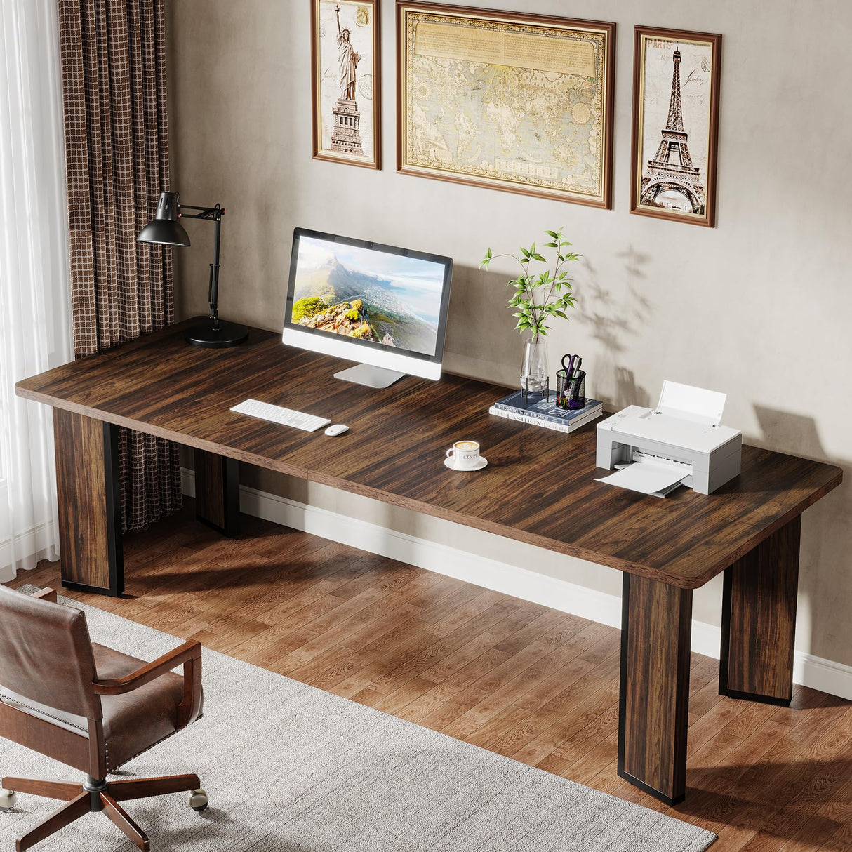 Tribesigns 78.7-Inch 2-Person Computer Desk, 6.5FT Extra Large Rectangular Writing Table with Sturdy Thicken Tabletop, Wood Simple Executive Study Desk Workstation for Home Office, Rustic Brown Tribesigns