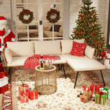 DWVO 3 Pieces Patio Furniture Set, Wicker Conversation Sectional Sofa, L-Shaped Sofa with 4 Seater for Backyard, Porch, Boho Detachable Lounger with Cushions and Coffee Table - Beige DWVO