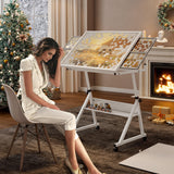 Qiaoxuan Jigsaw Puzzle Table with Legs, 1500 Piece Puzzle Board for Adults with 4 Drawers & Cover, 35"x26" Adjustable Portable Puzzles Table on Wheels Birthday Gift for mom Qiaoxuan