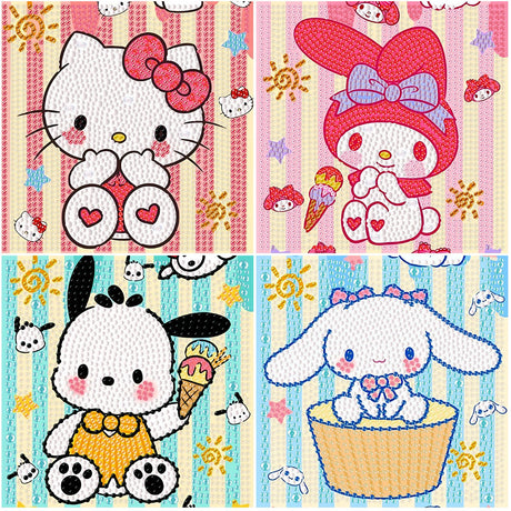 Sretoul 4 Pack Cartoon Diamond Art Kits for Kids-4 Pack Diamond Art Painting for Kids, 7 Year Old Girl Birthday Gifts 6X6 Inch Sretoul