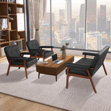 STHOUYN 50”W Black Faux Leather Small Office Couch Loveseat Sofa with Wood Arms, Mid Century Modern Love Seat Sofas Lounge Armchair Living Room Bedroom (Black (loveseat)) STHOUYN