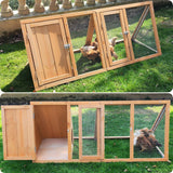 Kecreque Outdoor Chicken Coop Wooden A-Frame Small Animal Cage Rabbit House Quail Cages with Outdoor Runs & Ventilated Wire Fence Suitable for Garden Backyard Farms 47 x 18 x 19.5 in Kecreque