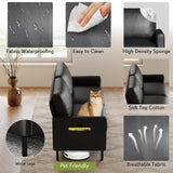 STHOUYN 56" W Faux Leather Loveseat w/ 2 USB, Black Love Seat w/Side Pockets, Small Loveseat for Small Space, Leather Couch for Bedroom, Apartment, Dorm, Black STHOUYN