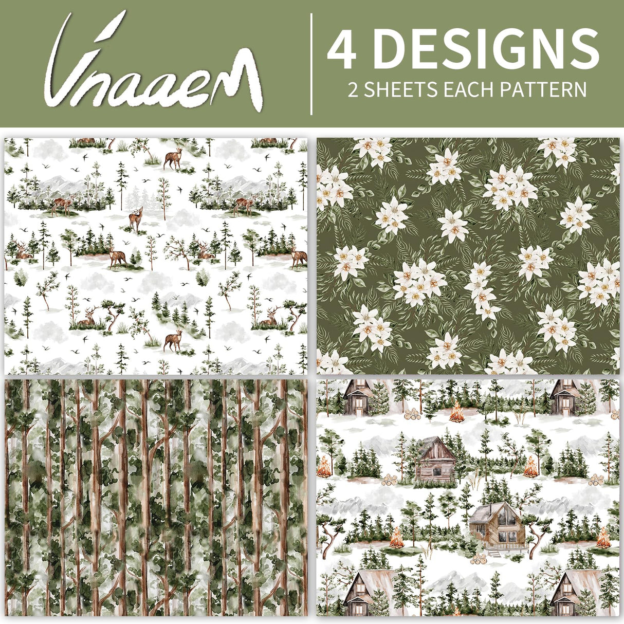 Vnaaem Forest Wrapping Paper 4 Watercolor Holiday Style Gift Wrap Paper Bulk Christmas Tree for Christmas Winter Wedding Baby Shower - 20 X 28 Inches 8 Folded Sheet Vnaaem