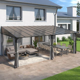 GARTOO 12’ x 20’ Gazebo for Patio - Aluminum Lean to Gazebos Pergola with Sloping Roof, Outdoor Wall-Mounted Canopy Awnings to House for Patio, Garden, Lawn, Backyard Deck GARTOO