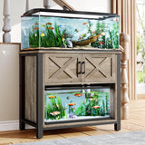 DWVO 40-50 Gallon Aquarium Stand with Power Outlets, Cabinet for Fish Tank Accessories Storage - Heavy Duty Metal Fish Tank Stand Suitable for Turtle Tank, Reptile Terrarium, 660LBS Capacity, Grey DWVO