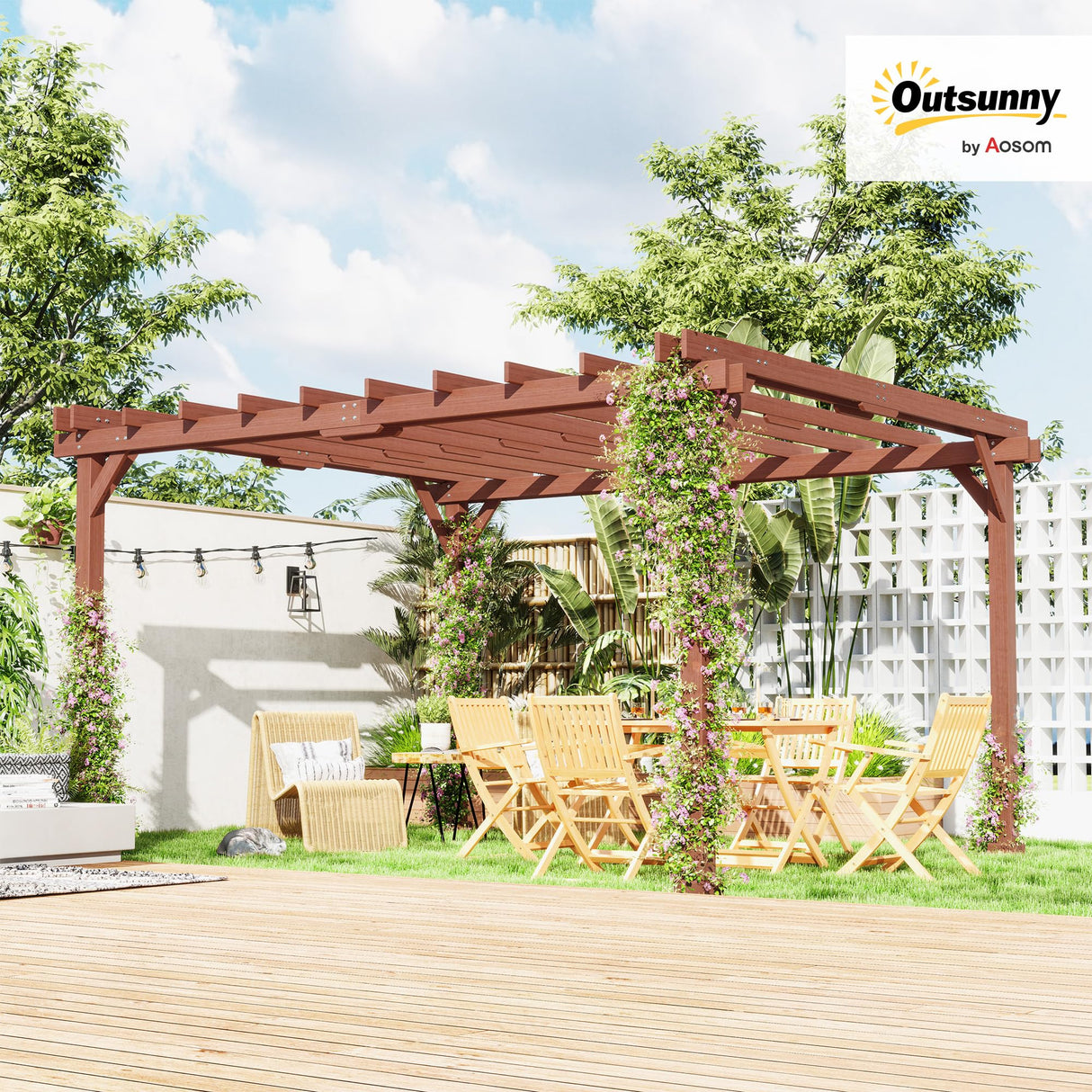 Outsunny 11' x 12.5' Outdoor Pergola, Wood Pergola Gazebo Grape Trellis with Stable Structure for Climbing Plant Support, Patio, Deck, Backyard, Lawn Outsunny