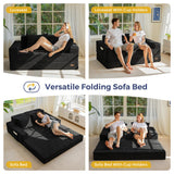 MAXYOYO Loveseat Sofa Bed, 4 in 1 Foldable Floor Sofa Couch in A Box with 2 Cup Holders, Convertible Boneless Couch Folding Recliner Sleeper Chair for Living Room, No Assembly Required, Black MAXYOYO
