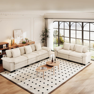 PHI VILLA Cloud Modular Couches Sets, 2 Pieces Comfy Sectional Sofa Set with Loveseat, 5-Seater Upholstered Couch for Living Room, Corduroy, Beige
