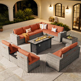 ovios 13 Pieces Patio Furniture Set, Outdoor Wicker Sectional Sofa with 54 Inch Fire Pit Table Comfy Cushions, Modern Modular Deep Seat Rattan Couch Conversation Set, Orange Red ovios