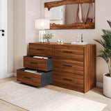 Modern 6-Drawer Dresser with Spacious Storage,Sturdy Wood Frame, and Large Capacity Drawers, Dressers for Bedroom, Home Organization Storage for Living Room or Hallway, Walnut Techni Home