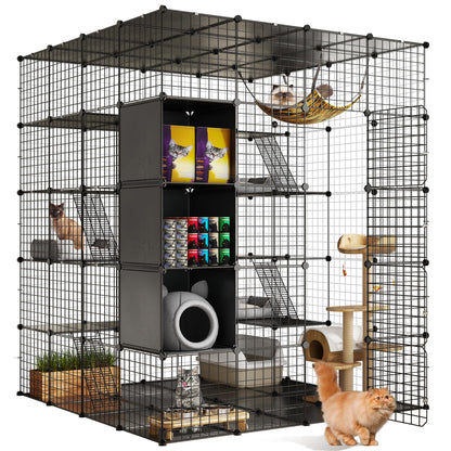 YITAHOME Cat Cage Indoor Large with Storage Cube DIY Outdoor Cat Enclosures Metal Cat Playpen with Hammock Platforms for 1-4 Cats 5 Tiers Cat Kennel Catio