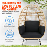 SereneLife Black Wicker Rattan Egg Chair for Indoor and Outdoor Use - Comfy Sofa Chair with 4 Washable Cushions, Durable Powder-Coated Steel Frame, Stylish Ribbed Back, Supports up to 440lbs SereneLife
