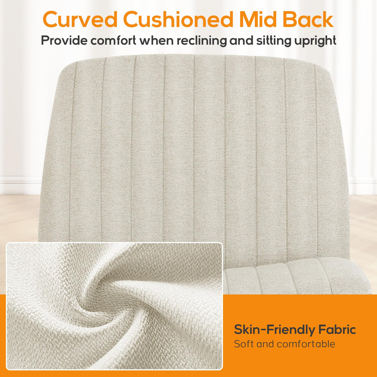 DUMOS Criss Cross Chair Legged Office Wide Comfy Desk Seat, No Wheels Armless Computer Task Seating, Swivel Vanity Home Height Adjustable DUMOS