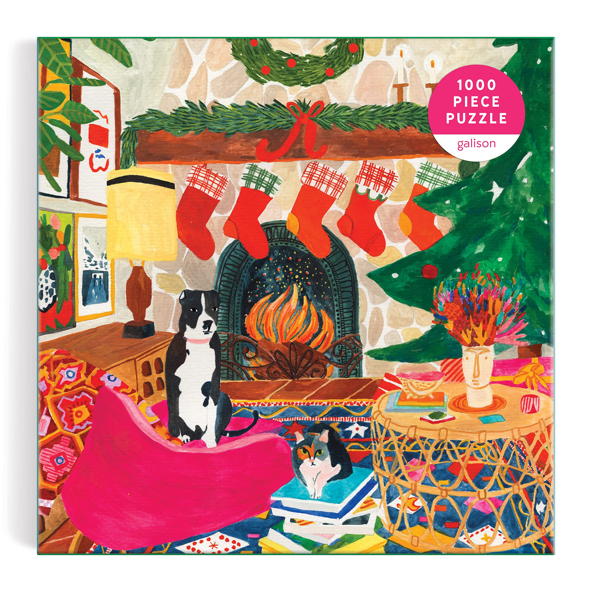 Galison Fireside Friends 1000 Piece Puzzle in Square Box from Galison - Holiday Puzzle for Adults with Beautiful Artwork, Thick and Sturdy Pieces, Makes a Wonderful Gift! Galison
