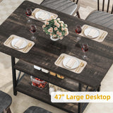 DWVO Dining Room Table 47 Inch Rectangle Dining Table for 4 People Farmhouse Kitchen Table Rustic Dinner Table with Storage Shelf and Heavy Duty Metal Legs for Home Apartment DWVO