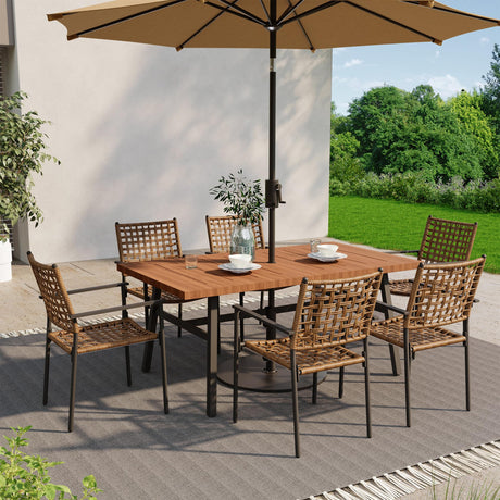 LAUSAINT HOME Outdoor Patio Dining Set 7 Pieces, Outdoor Rattan Dining Table and Chairs Set with Metal Table and Umbrella Hole, Patio Furniture Sets for Garden Backyard Deck Balcony LAUSAINT HOME