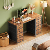 Huuger 47 Inch Computer Desk with 8 Drawers, Office Desk Work Desk for Home Office, Study, Gaming Desk with Fabric Drawers, Large Storage, Rustic Brown Huuger