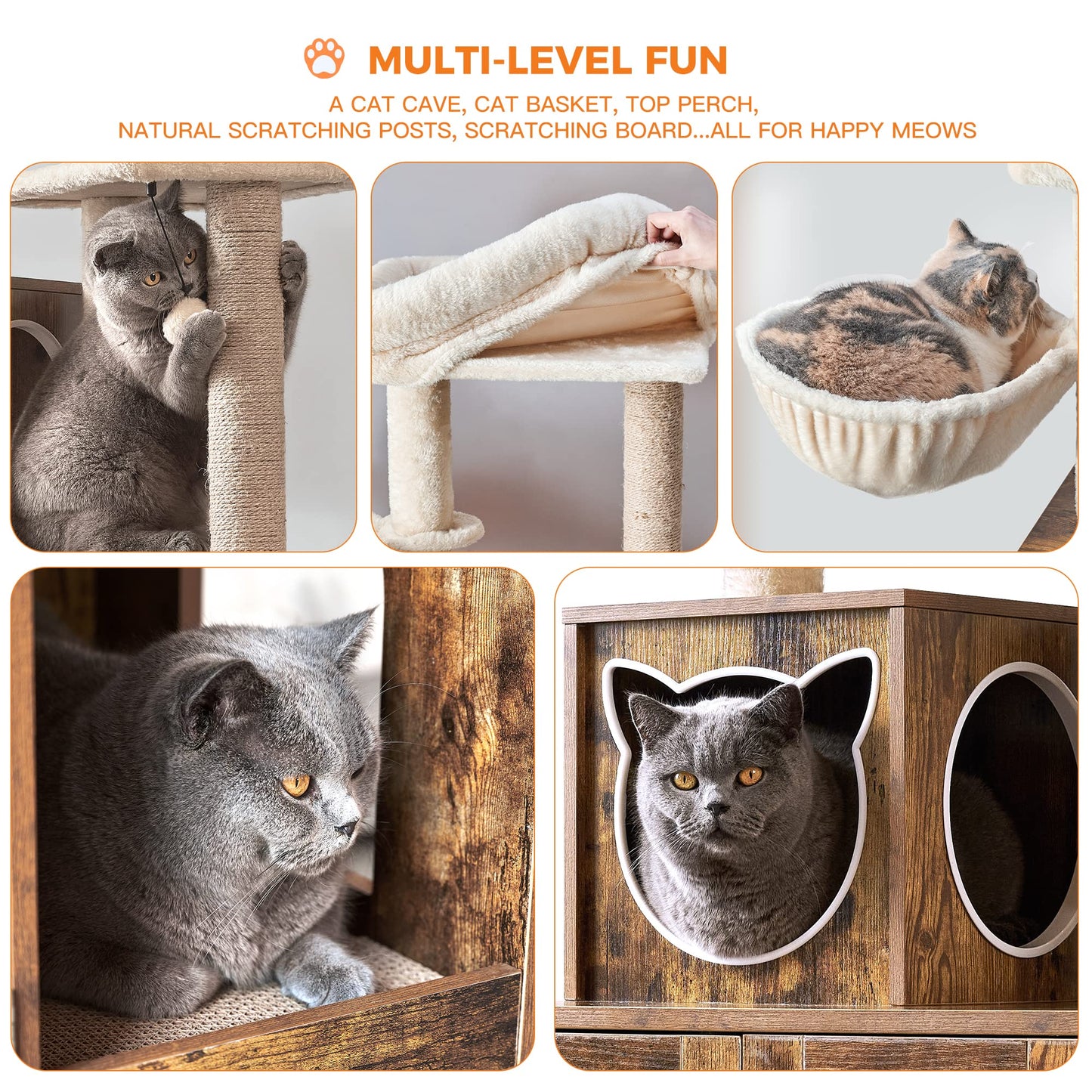 EnHomee Cat Litter Box Enclosure Cat Tree with Litter Box Enclosure Cat Towers for Large Cats Wooden Cat Condo Furniture with Washroom Cat Tree for Indoor Cats with Cat Scratching Post Cat House