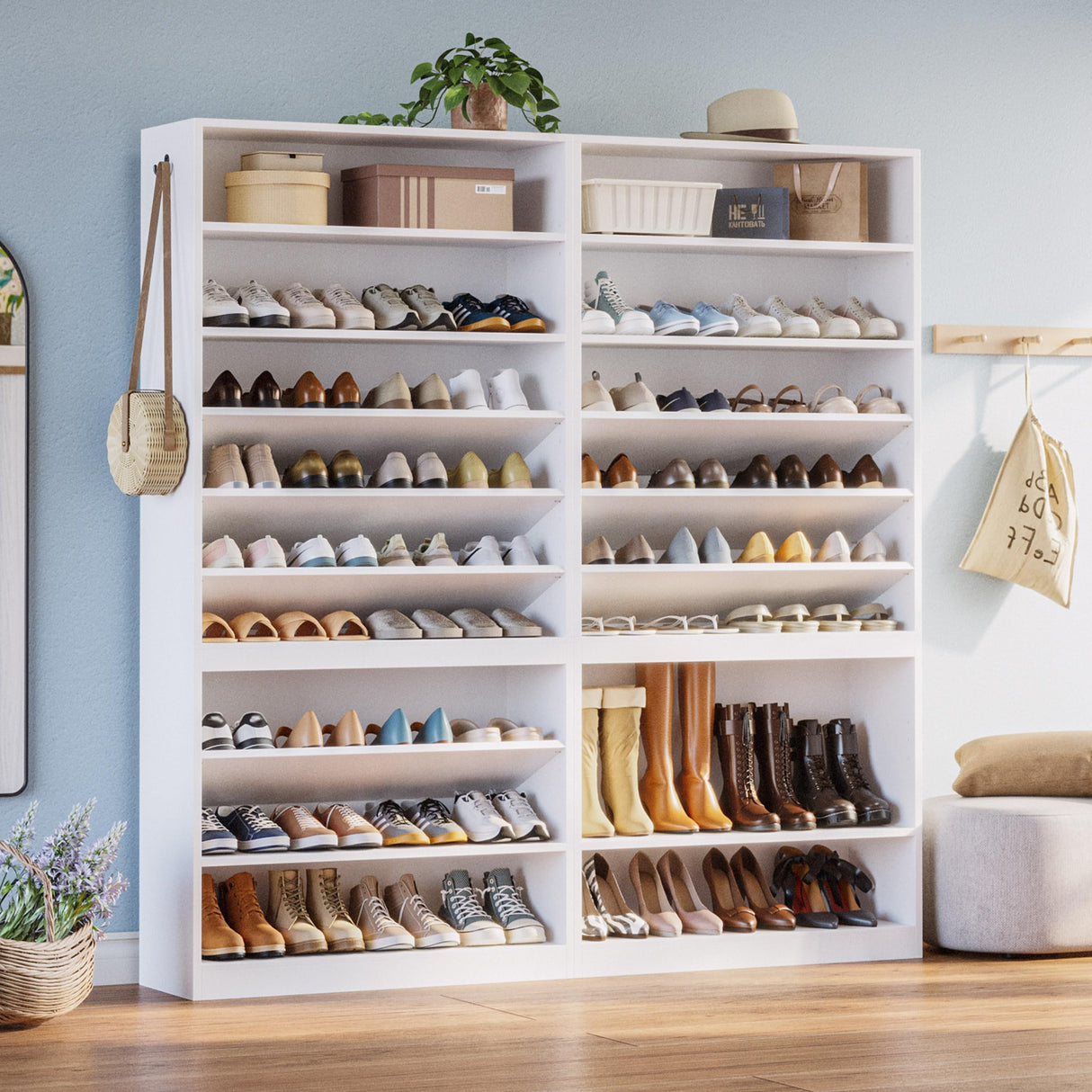 IRONCK Shoe Storage Cabinet, 10-Tier Shoe Organizer for Closet Entryway, Wooden Shoe Rack Holds 36 to 52 Pairs, Adjustable Shelves & Hook, Entryway Furniture Shoe Cabinet IRONCK