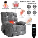EZZUP Power Lift Recliner Chair for Elderly People, Lay Flat Recliner with Vibration Massage and Lumbar Heating, Lift Chair with Infinite Position and 2 Remote Controls, Chenille Fabric Gray EZZUP