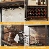 DWVO Large Bakers Rack with Power Outlets and Wine Rack, 35.5 inch 5-Tier Microwave Stand, Coffee Bar with Glasses Holder, Kitchen Storage Shelf with 6 Hooks, for Living Room, Office, Rustic Brown DWVO