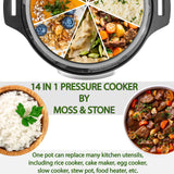 Moss & Stone Electric Pressure Cooker with Large LCD Display, Multi-Use 6 Quart Electric Pot, 14 in 1 Slow Cooker, Rice Cooker, Steamer Maker, Sauté, Yogurt Maker, Egg Cooker, Warmer & More Moss & Stone