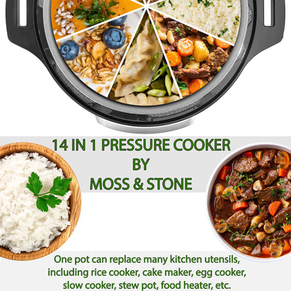 Moss & Stone Electric Pressure Cooker with Large LCD Display, Multi-Use 6 Quart Electric Pot, 14 in 1 Slow Cooker, Rice Cooker, Steamer Maker, Sauté, Yogurt Maker, Egg Cooker, Warmer & More - WoodArtSupply