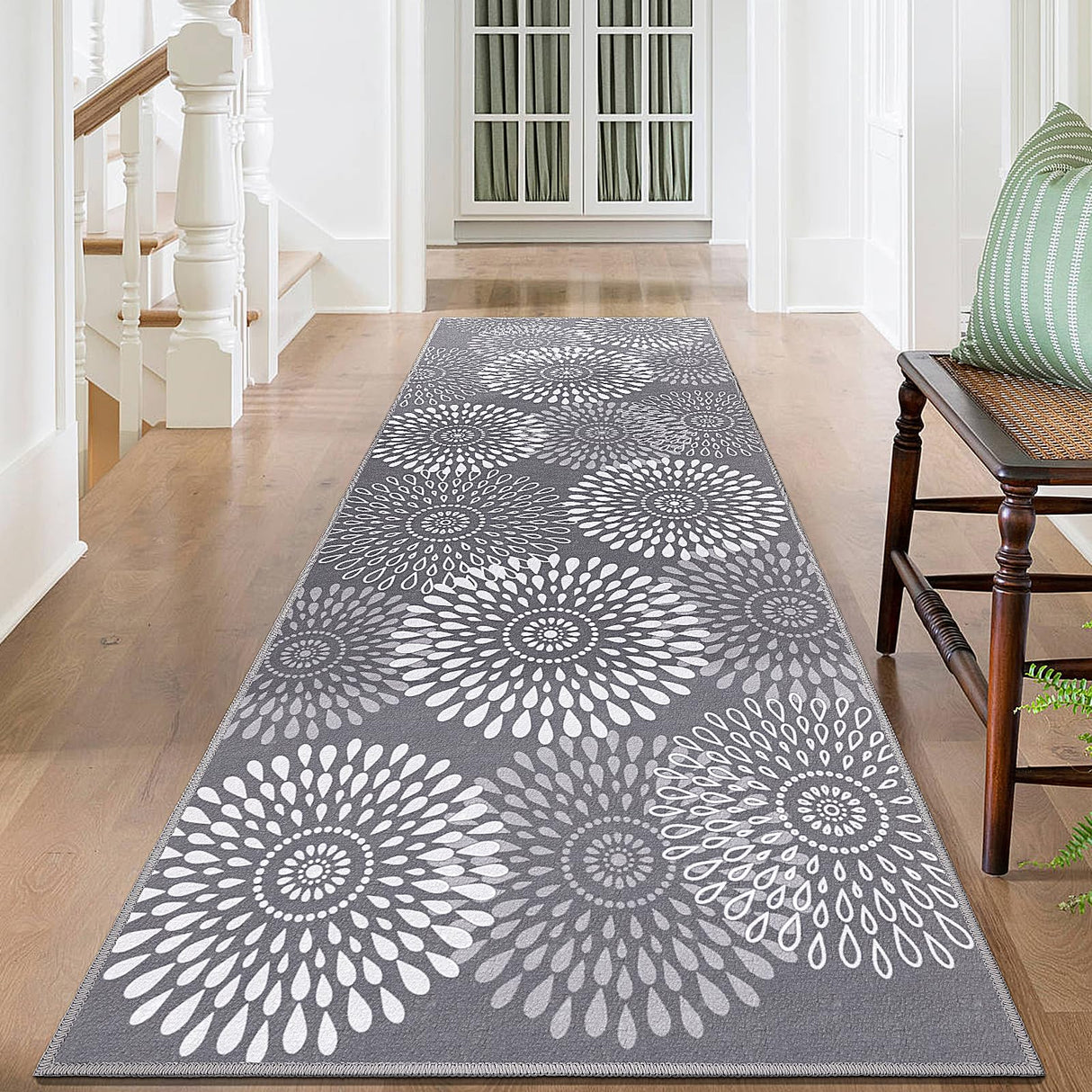 StepRite Runner Rug 2 x 6 ft, Washable Rugs, Hallway Runner Rugs, Kitchen Runner Rug Non Slip, Soft Runner with Rubber Backing for Kitchen, Hallway, Laundry, Bedroom, Living Room(Grey) StepRite