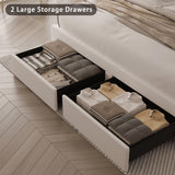 Fastroby King Size Bed Frame with Adjustable Headboard and 2 Storage Drawers, Upholstered Bed Frame King with RGB LED Light and Charging Station, Easy Assembly, No Box Spring Needed, Off White Fastroby