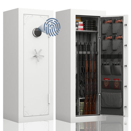 KAER Fireproof 20 Gun Safe 1400°F / 45 Minutes Biometric Gun Safe for Rifles and Pistols Rifle Safe Gun Cabinet Quick Access Gun Safes with Adjustable Shelf and Gun Rack (White) KAER