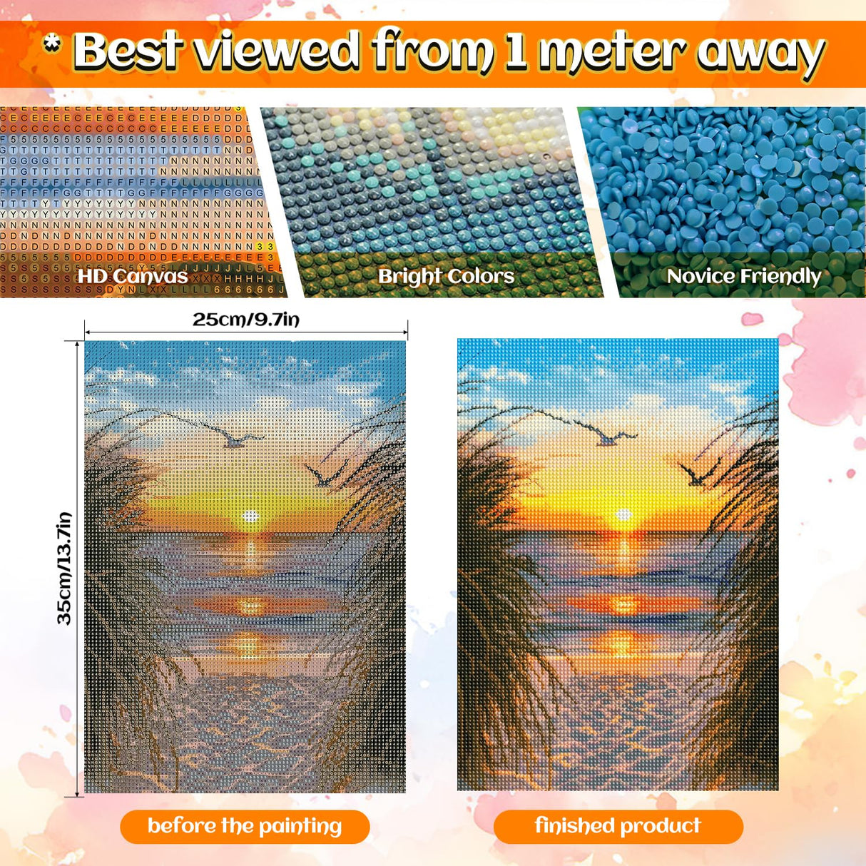 NPCSWXQ Sunset on The Beach Diamond Art Kits for Adults, Seaside Reeds 5D Diamond Dots Kits for Adults Beginners, DIY Full Drill Paint Art Kits for Home Wall Bedroom or Office Decor Gift 12x16Inch NPCSWXQ